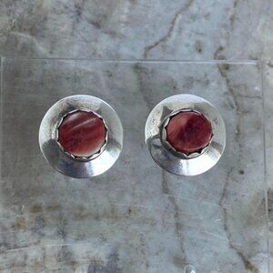 Sterling Silver 925 0.61" Southwest Round Bezel Set Spiny Oyster Stud Earrings